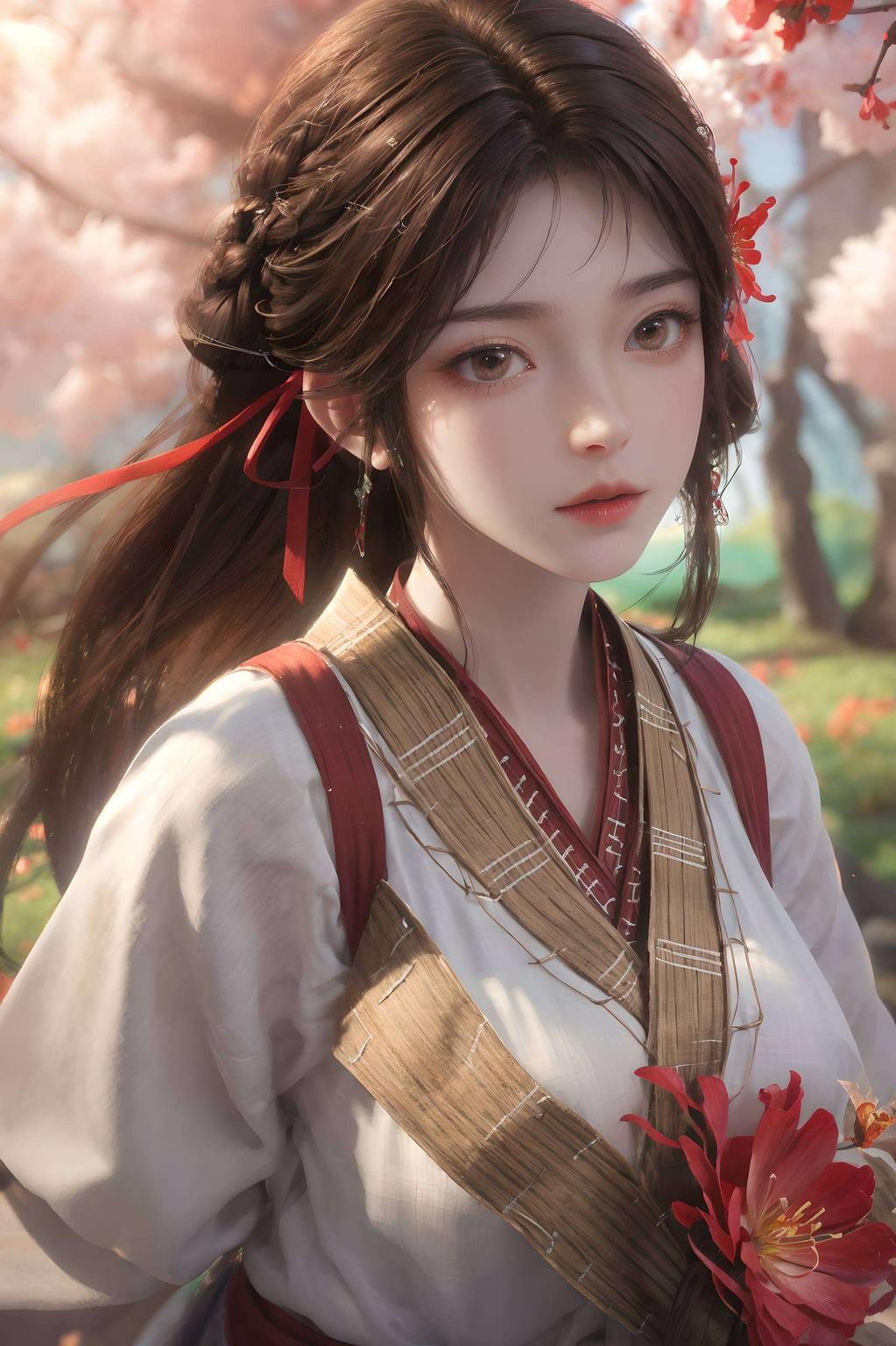 灰暗的背景中火灵儿的眼神中透着淡淡的忧伤