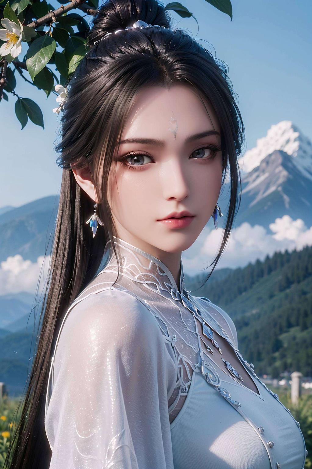 令人陶醉陆雪琪静立于苹果树下