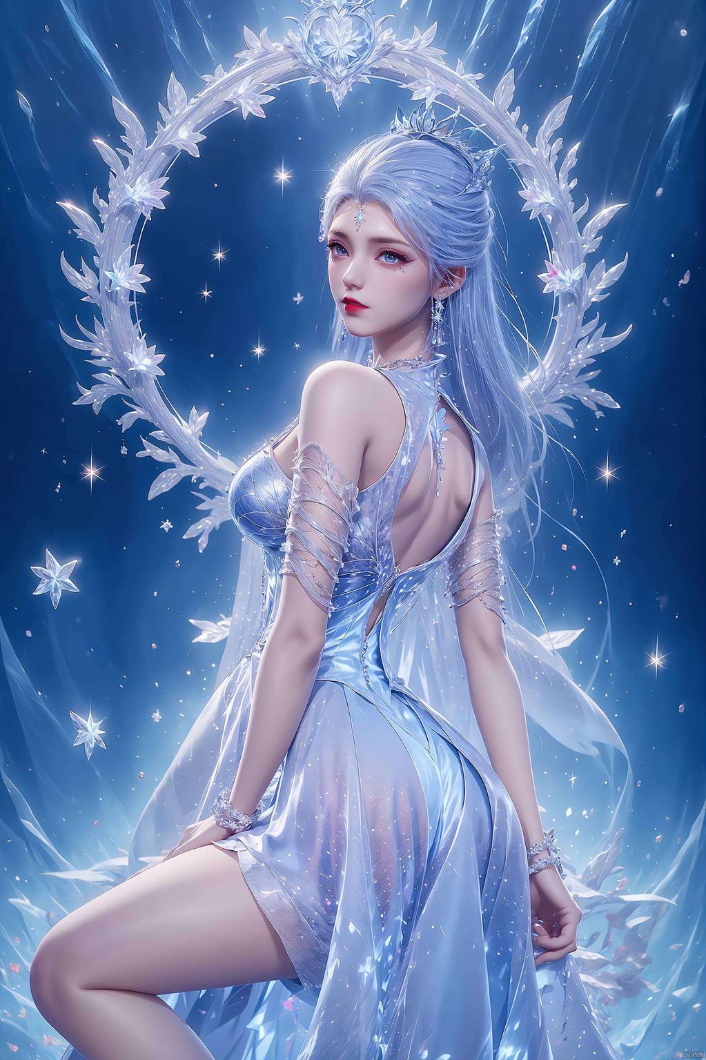 雪女轻坐圆环中护眼壁纸